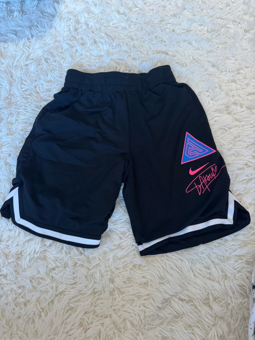 Nike Black Giannis Basketball Shorts with Pink Accent, Size YM, like new!